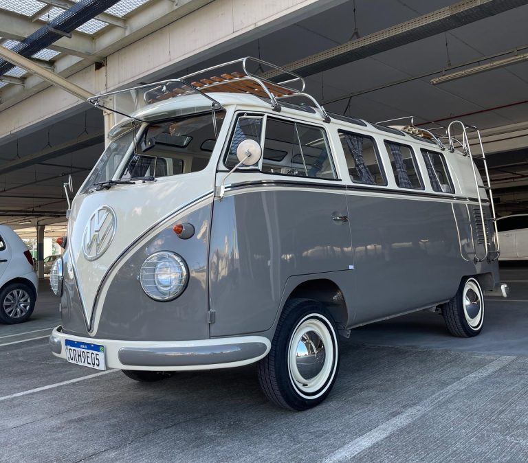 1961 VW Bus 21 Windows Camper restored — exterior front view — Buses'n Bugs classic VW dealer Houston TX