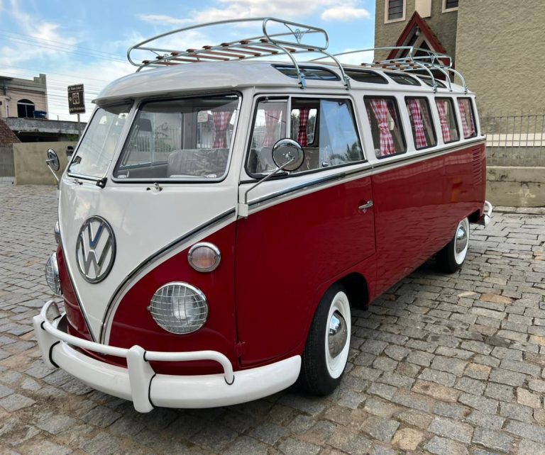 1974 VW Bus 23 Windows Camper Available April 2026 restored — exterior front view — Buses'n Bugs classic VW dealer Houston TX